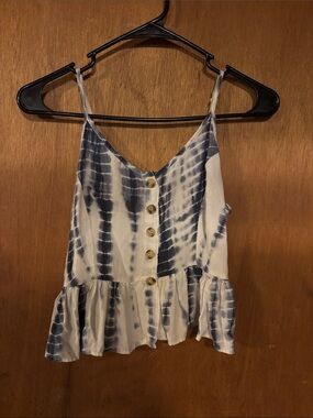 Japna Blue & White Tie-Dye Button Front Ruffle Cami